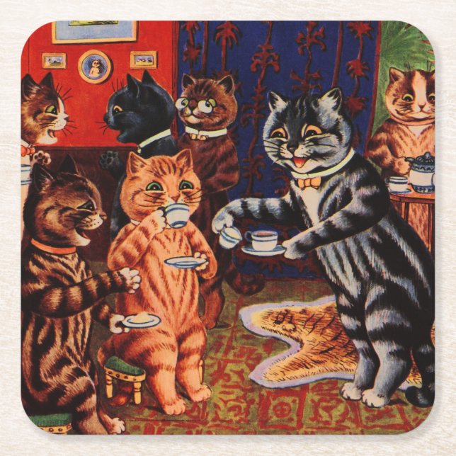Cats Tea Party av Louis Wain Underlägg Papper Kvadrat (Framsidan)