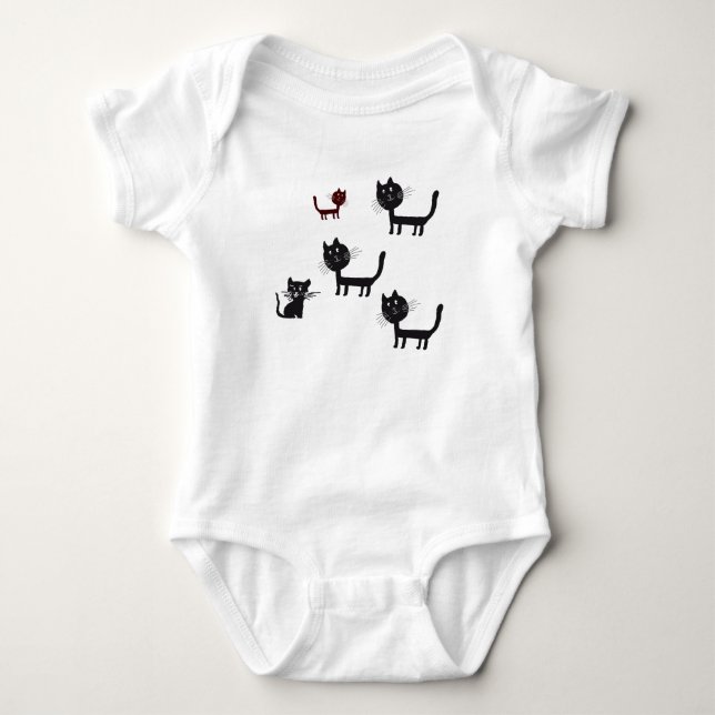 Cats Teckning för Baby Jersey Bodykostym Tee Shirt (Framsida)