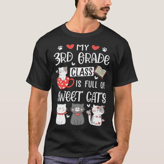 Cats Valentines Day Teacher 3rd Grade Teachers Cat T Shirt (Framsida)