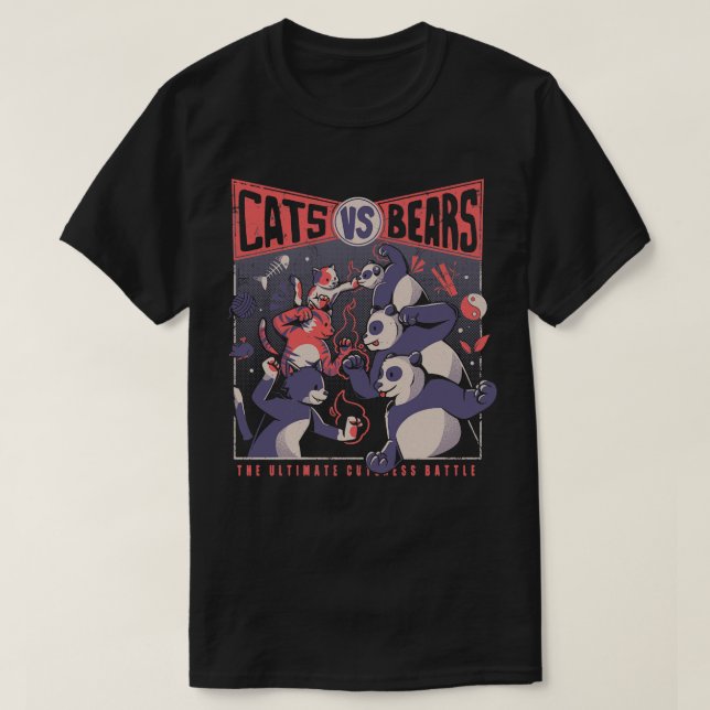 Cats Vs Bears Ninja Fight Roligt Battle by Tobe Fo T Shirt (Design framsida)