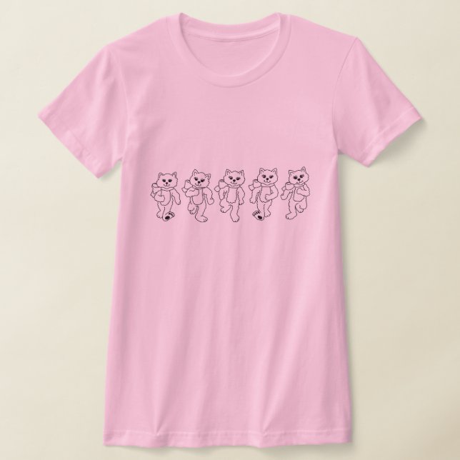 Cats Walking Whimsical Kattunge Line Art Teckning T Shirt (Laydown)