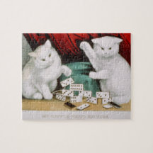 Cats White Kattunge spelar Dominoes-Currier & Ives