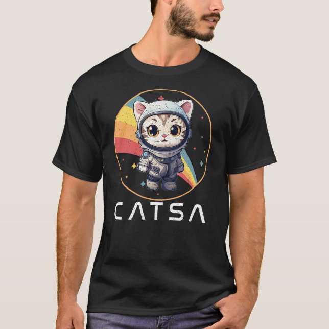 CATSA Cat Astronaut in Space  Retro Kitten Astrono T Shirt (Framsida)