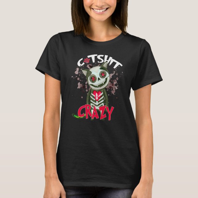 Catskit Crazy Zombie Horror Halloween Cat T Shirt (Framsida)