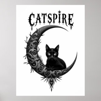 Catspire Gothic Svart Katt Måne Affisch Tryck