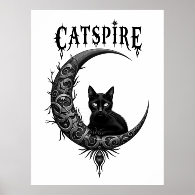 Catspire Gothic Svart Katt Måne Affisch Tryck (Framsidan)