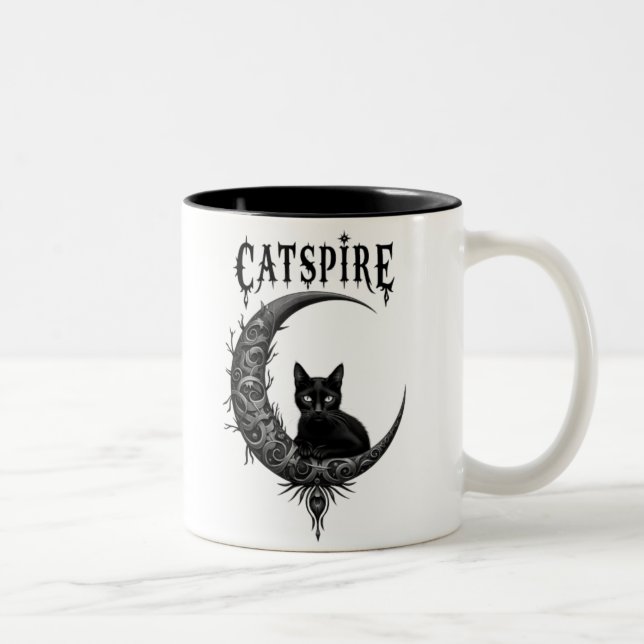"CATSPIRE: Gotisk måne & kattmugg Design Två-Tonad Mugg (Höger)