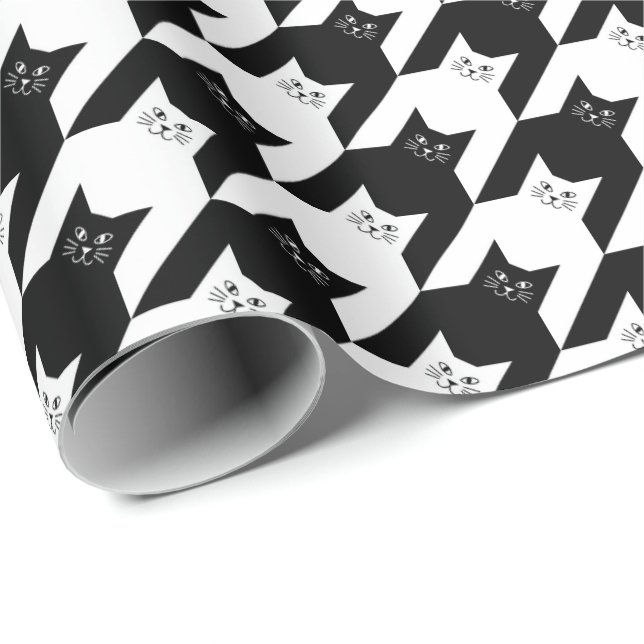 Catstooth Black and White Houndstooth Mönster Presentpapper (Rullad Hörn)