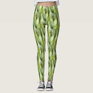 Cattail Fluff Nature Abstrakt Mönster Leggings