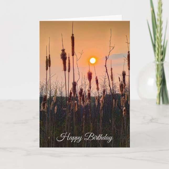 Cattails and Sunset Birthday Kort (Framsida)