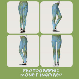 Cattails Monet Inspired Pastel Blue och Grönt Leggings