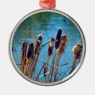 Cattails på damm julgransprydnad metall