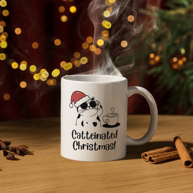 Catteinated Christmas Coffee and Cat Lover Holiday Kaffemugg (Skapare uppladdad)