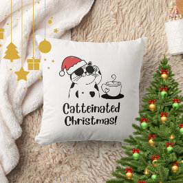 Catteinated Christmas Coffee and Cat Lover Holiday Kudde