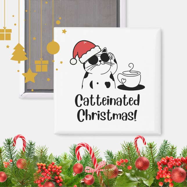 Catteinated Christmas Coffee and Cat Lover Holiday Magnet (Skapare uppladdad)