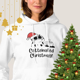 Catteinated Christmas Coffee and Cat Lover Holiday T Shirt