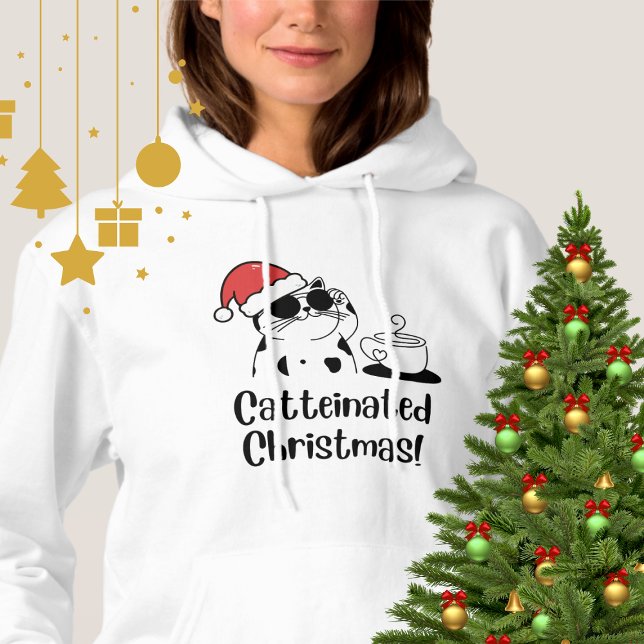 Catteinated Christmas Coffee and Cat Lover Holiday T Shirt (Skapare uppladdad)