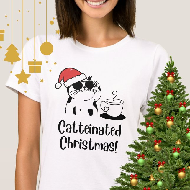Catteinated Christmas Coffee and Cat Lover Holiday T Shirt (Skapare uppladdad)