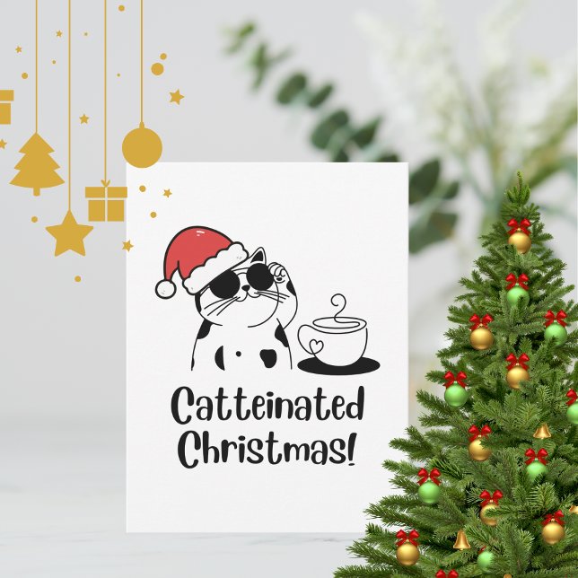 Catteinated Christmas Coffee and Cat Lover Holiday Vykort (Skapare uppladdad)