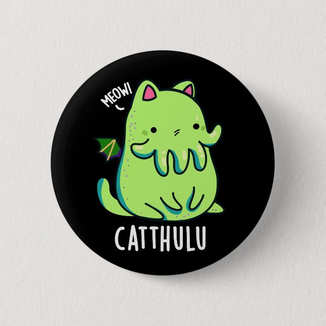 Catthulu Funny Cthulhu Cat Pun Mörk BG Knapp (Framsida)