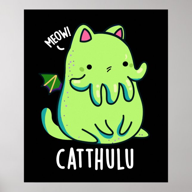 Catthulu Funny Cthulhu Cat Pun Mörk BG Poster (Framsidan)