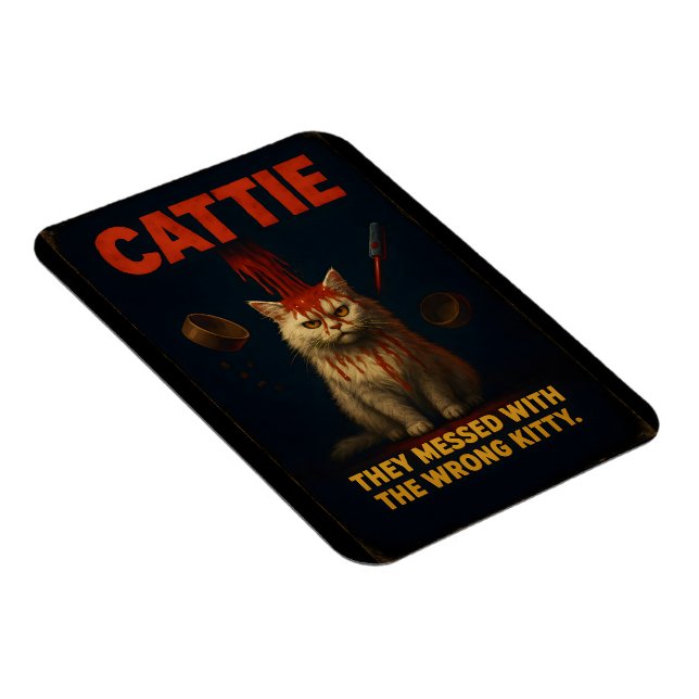 CATTIE – Funny Horror Cat Parody Magnet (Högersidan)