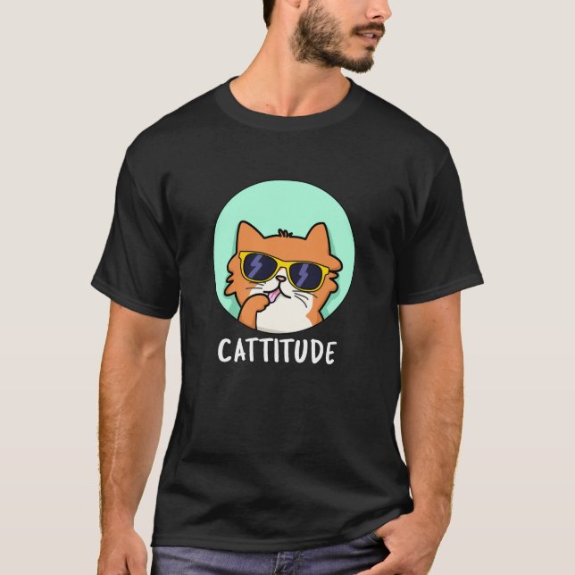 Cattifunny Cat Pun Mörk BG T Shirt (Framsida)