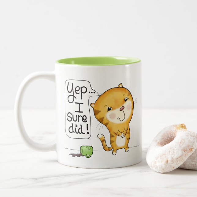 Cattito - Cat Spills Coffee Två-Tonad Mugg (Med munk)