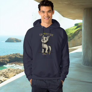 Cattitude 24/7 - Alltid Vaksam Katttröja Hoodie