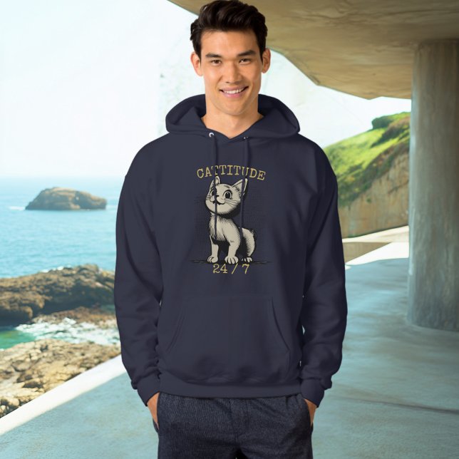 Cattitude 24/7 - Alltid Vaksam Katttröja Hoodie (Skapare uppladdad)