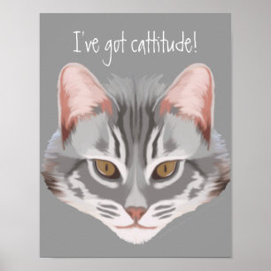 Cattitude (med text) tryck