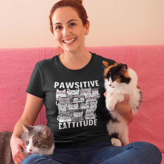 Cattitude optimistic cat humor t shirt (Skapare uppladdad)