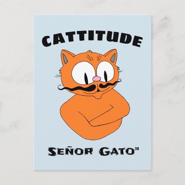 ’CATTITUDE’ Señor Gato Mustache Cat Vykort (Framsida)