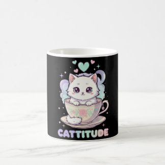 Cattitude Söt Kawaii Pastell Vit Kattunge Kaffemugg