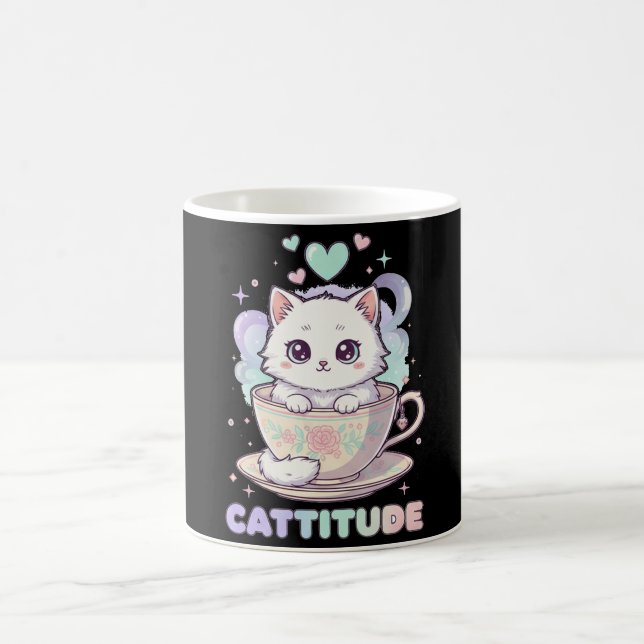 Cattitude Söt Kawaii Pastell Vit Kattunge  Kaffemugg (Center)