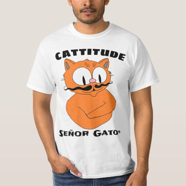 CATTITUDE Tecknad Katt Med Mustasch T Shirt (Framsida)
