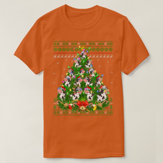 Cattle Julafton Lighting Träd Santa Cattle Ugly Je T Shirt (Design framsida)