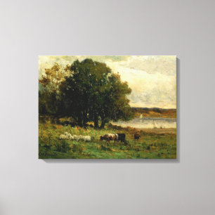 Cattle Near River - Edward Mitchell Banister Canvastryck