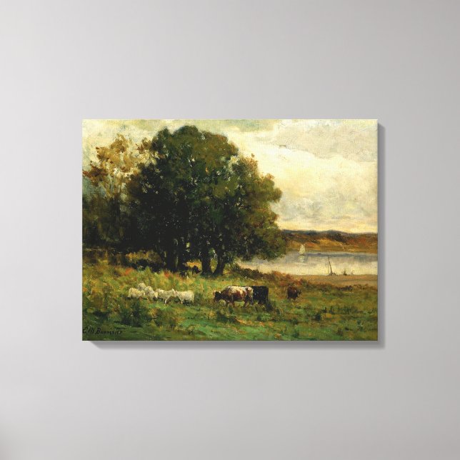 Cattle Near River - Edward Mitchell Banister Canvastryck (Framsida)