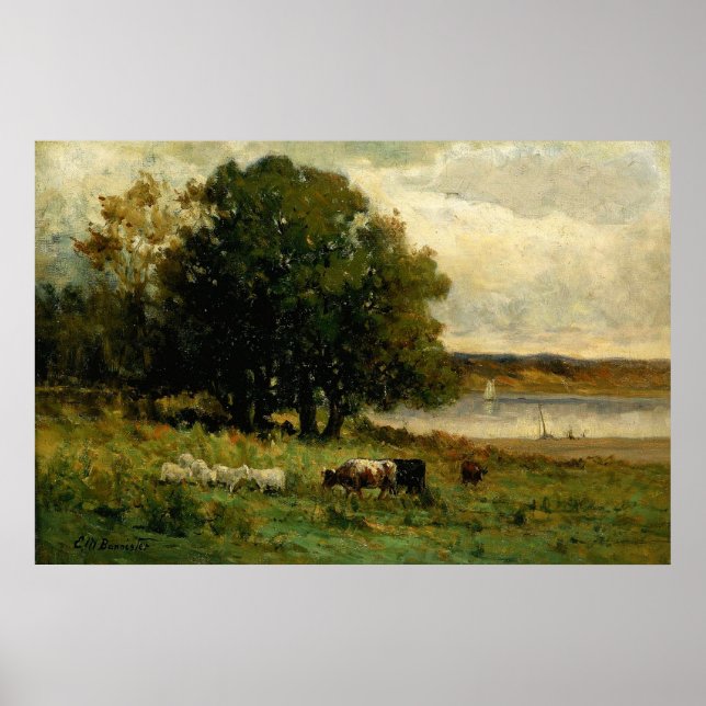 Cattle Near River - Edward Mitchell Banister Poster (Framsidan)