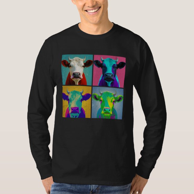 Cattle Pop Illustration Colorful Animal Women Men  T Shirt (Framsida)