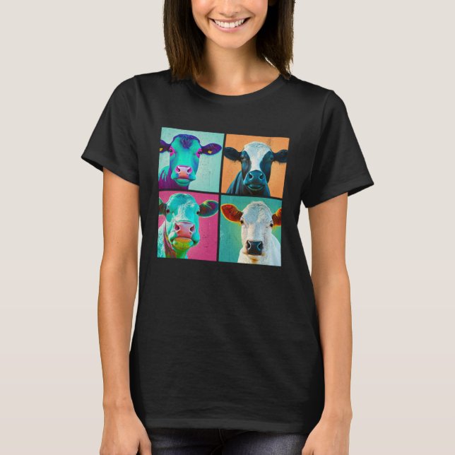 Cattle Pop Illustration Colorful Animal Women Men T Shirt (Framsida)