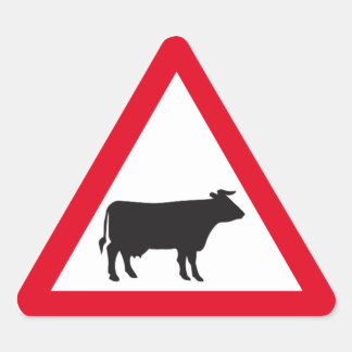 Cattle Road Sign Triangelformat Klistermärke