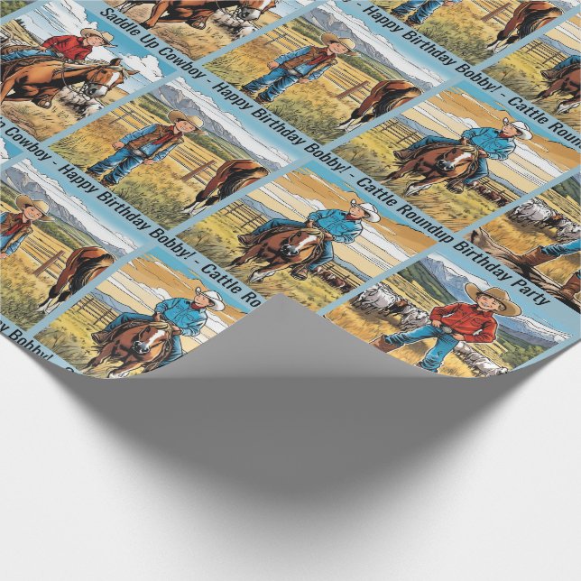 Cattle Roundup Boy's Birthday Personalize Name Presentpapper (Hörn)