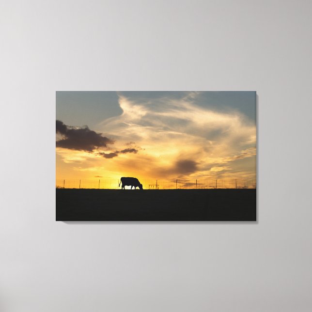 Cattle Sunset Silhouette Canvastryck (Framsida)