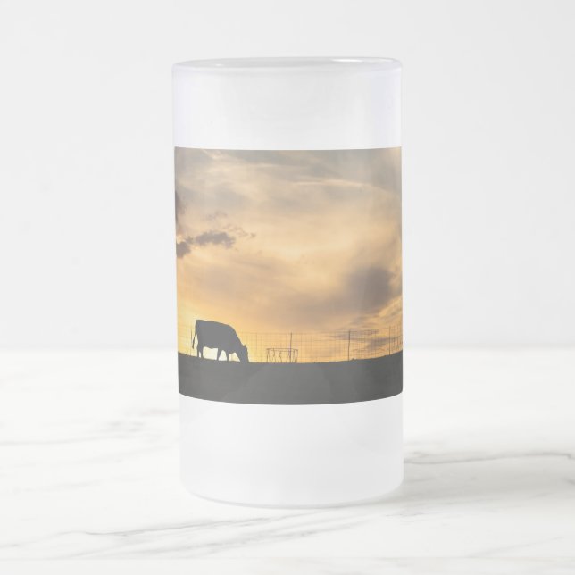 Cattle Sunset Silhouette Frosted Mugg (Center)