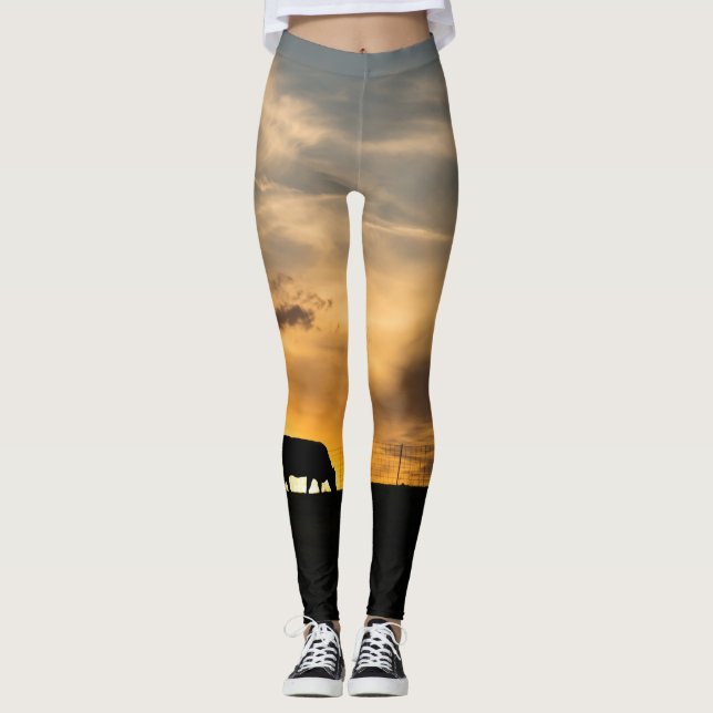 Cattle Sunset Silhouette Leggings (Framsida)