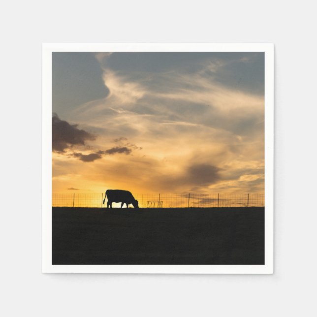 Cattle Sunset Silhouette Pappersservett (Framsidan)