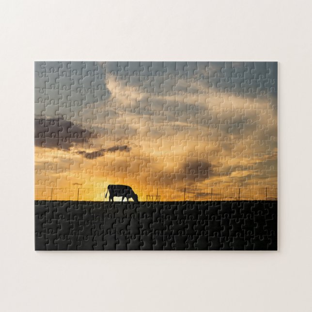 Cattle Sunset Silhouette Pussel (Horisontell)