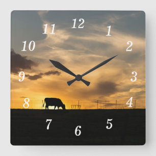 Cattle Sunset Silhouette Wall Clock Fyrkantig Klocka